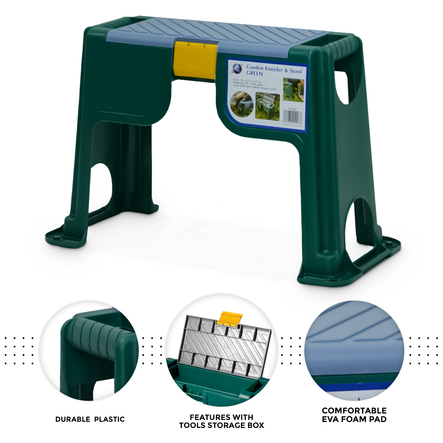 Portable Plastic Garden Kneeling Pad Seat Garden Seat Store Stool With Tool box