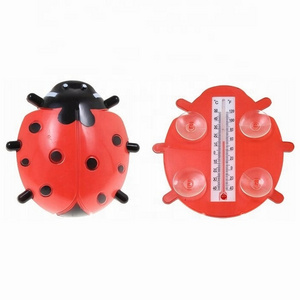 Outdoor Garden Thermometer Ladybug Design with Suction Cup Door and Window Humidity Meter