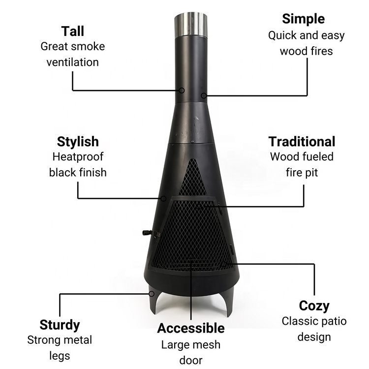 Garden Chiminea Fire Pits Outdoor Wood Burning Stove with Fire Poker Charcoal Grate