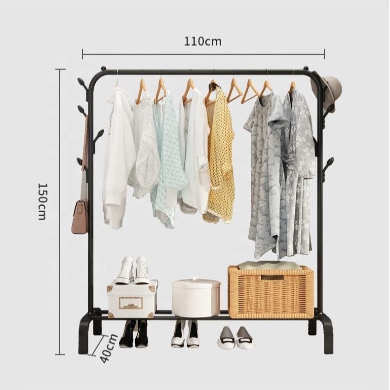 Multifunctional Floor Stand Clothes Rail Rack Garment Display Stand with Shoe Storage Shelf