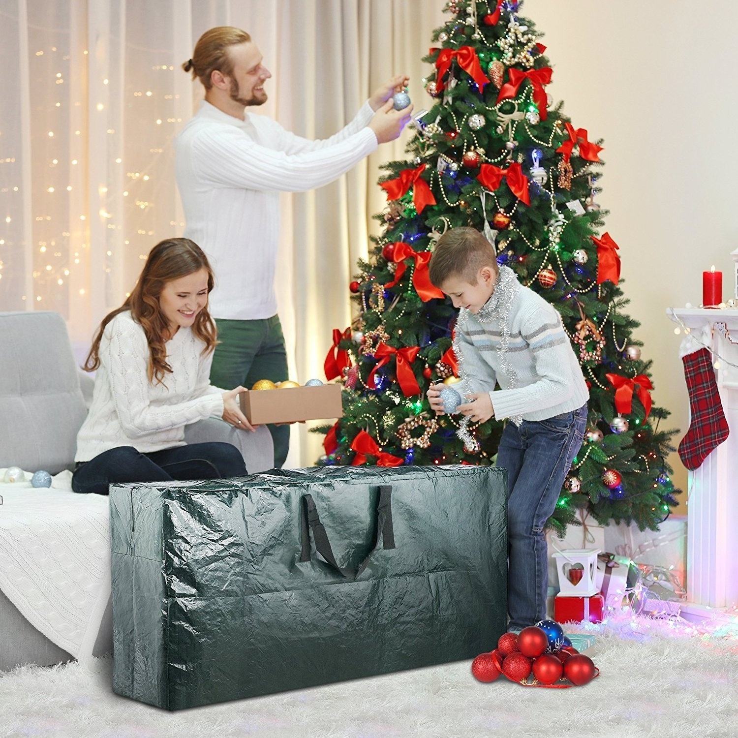 Waterproof Christmas Tree Storage Bag with Carry Handles Zipper for Protecting Against Dust Insects Moisture