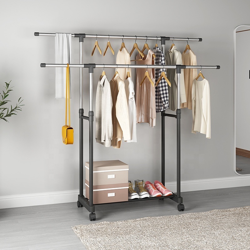 Floor Retractable Multifunctional  Standing Coat Rack Clothes Drying Rack For Clothes