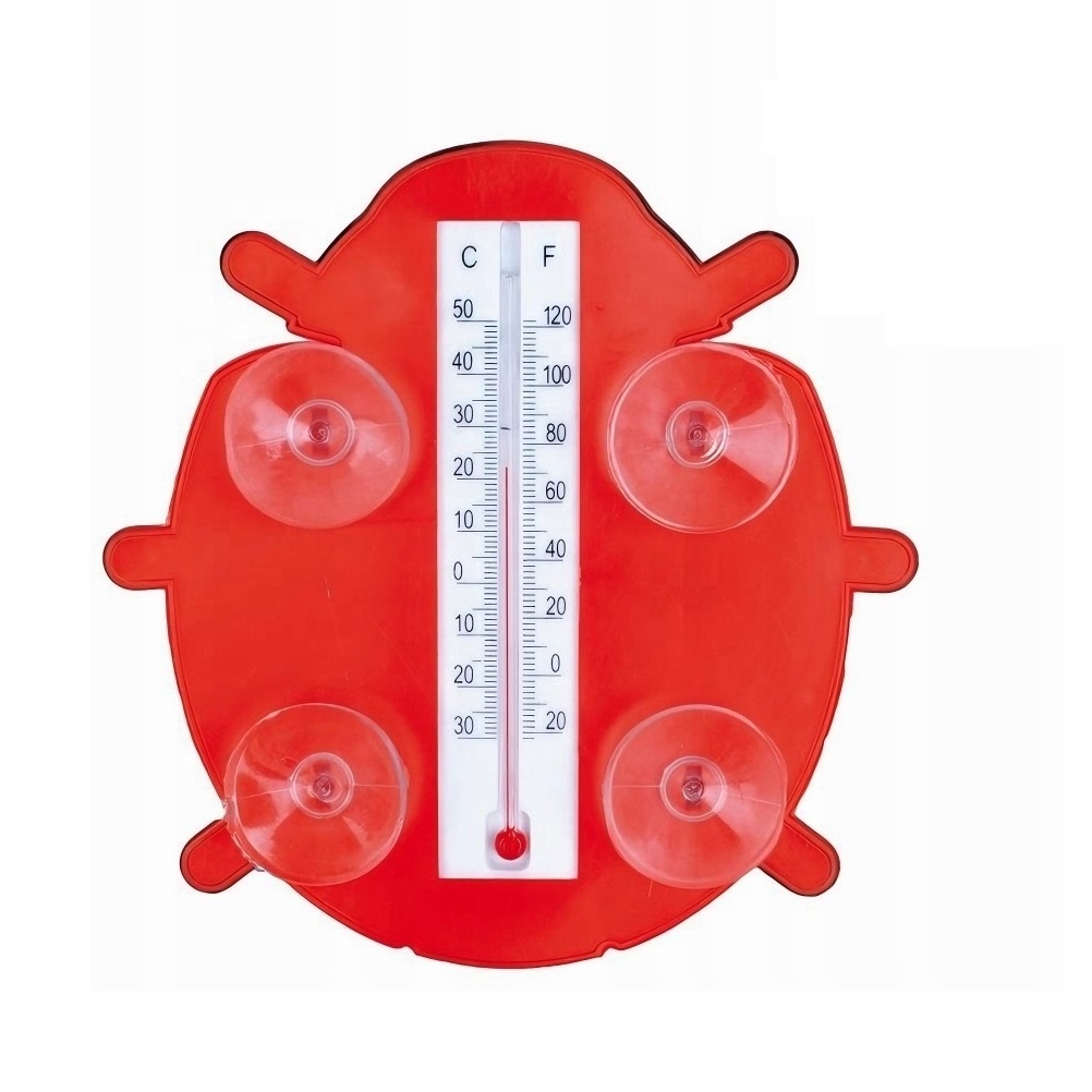 Outdoor Garden Thermometer Ladybug Design with Suction Cup Door and Window Humidity Meter