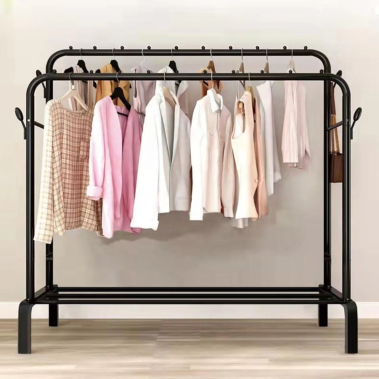 Heavy Duty Clothes Rail Hanging Rack Hat Hanger Standing Coat Rack for Bedroom Living Room