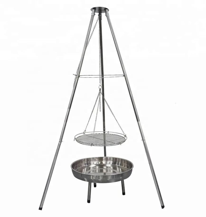 Foldable Barbecue Grill Outdoor Tripod BBQ Hanging Charcoal Grill Fire Pit for Garden Camping