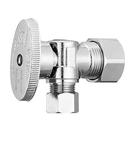 1/4 Quarter Turn Squared Body 1/2 3/8 OD Compression Outlet Chrome Plated Brass Angle Shut Off Valve