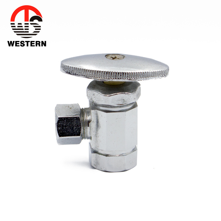 1/4 Quarter Turn Squared Body 1/2 3/8 OD Compression Outlet Chrome Plated Brass Angle Shut Off Valve