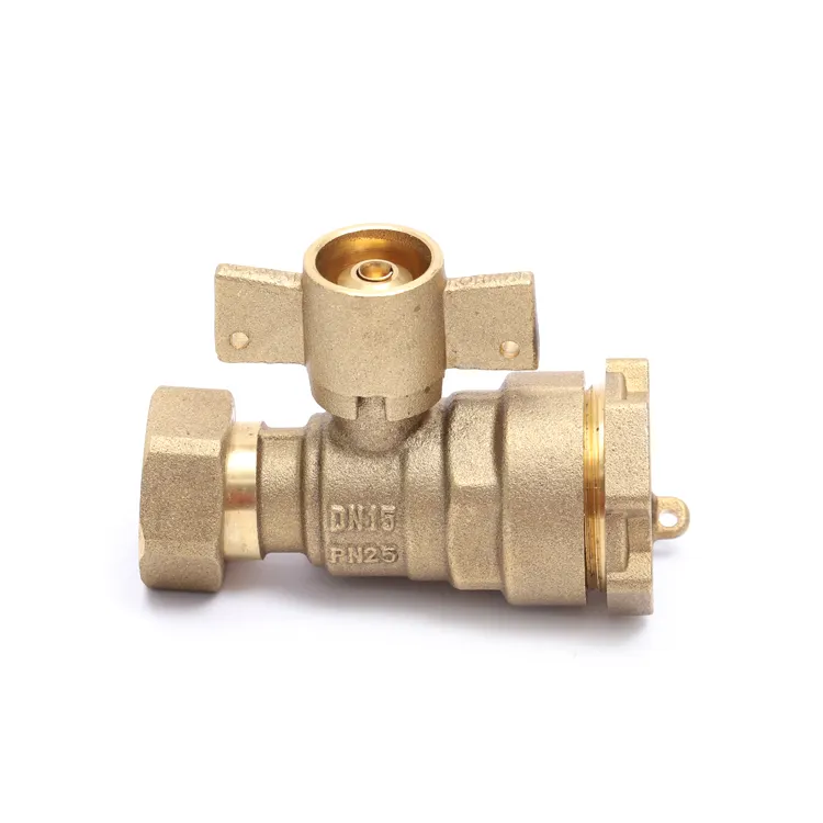 Standard Sand Polished Plumbing Sanitary Water Meter Valve PN25 Brass Lock Water Meter Lockable Ball Valve