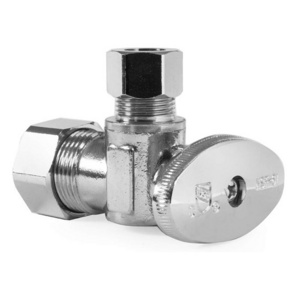 Heavy Duty 1/4 Quarter Turn Angle Shut Off Valve Squared Body 1/2 in NOM Comp Inlet x 3/8 in OD Compression Outlet Chrome