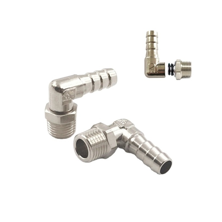 Nickel Plated Brass Hose Tail Fittings NPT BSPT 3/8 in Swivel Male Threading To 8mm Hose ID Elbow