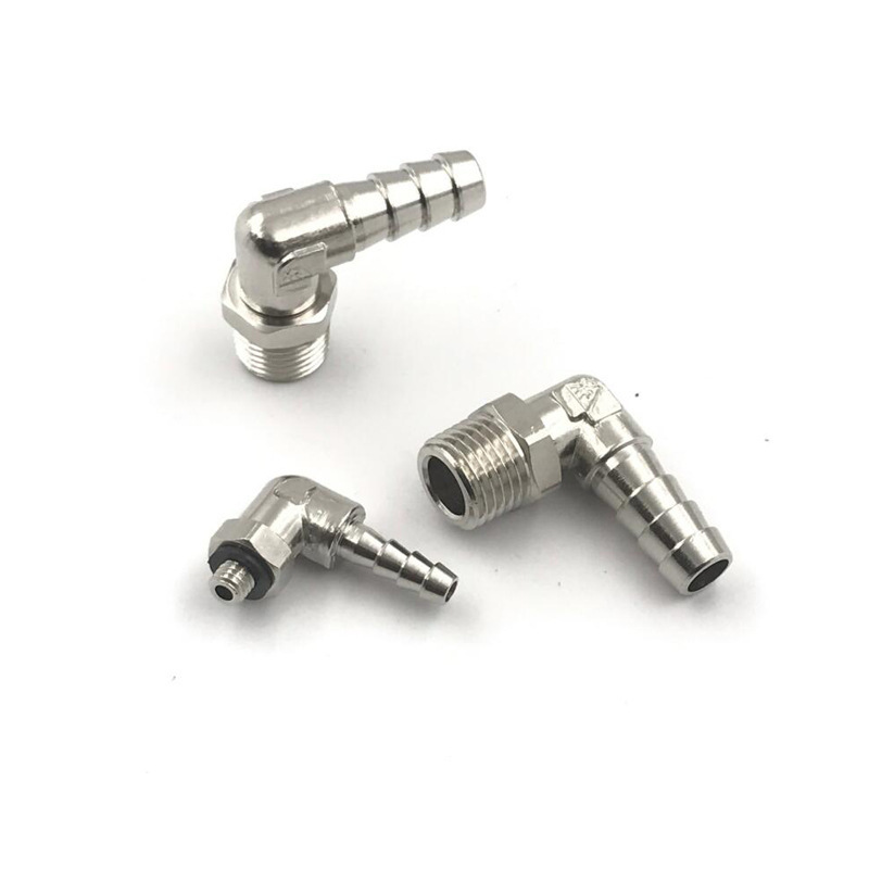 Nickel Plated Brass Hose Tail Fittings NPT BSPT 3/8 in Swivel Male Threading To 8mm Hose ID Elbow