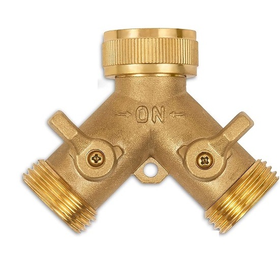 Brass Garden Hose Splitter 2 Way Solid Brass Hose Y Splitter 2 Valves with 2 Extra Rubber Washers