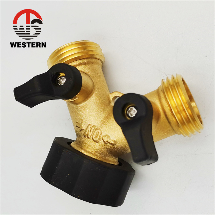 high quality Water Adapter Irrigation Brass Hose Splitter Connector Y garden two 2 way ball valve