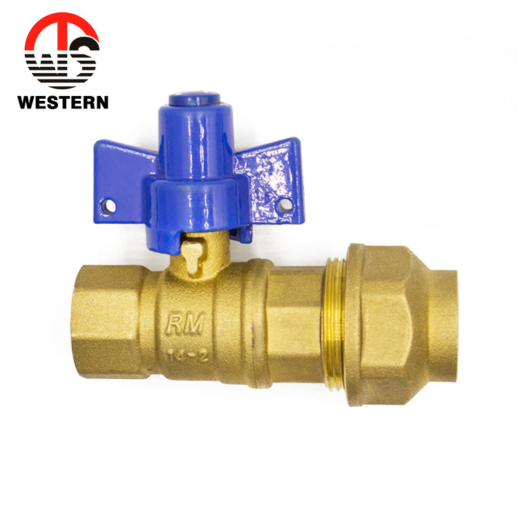 Chinese manufacturer forged Brass FXF water shut-off valve on smart copper water meter ball valve with lock