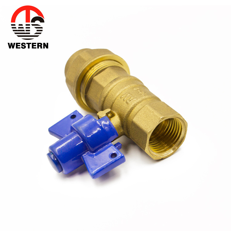 Chinese manufacturer forged Brass FXF water shut-off valve on smart copper water meter ball valve with lock