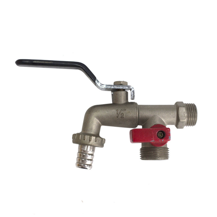 1/2 inch dual outlets brass hose bib cock water tap angle valve with spout and adapter