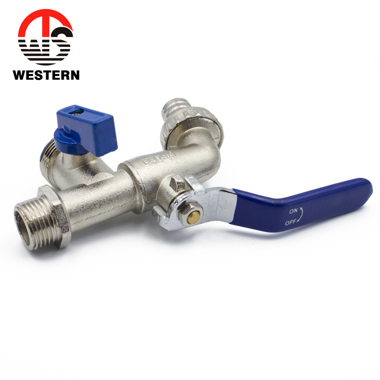 1/2 inch dual outlets brass hose bib cock water tap angle valve with spout and adapter