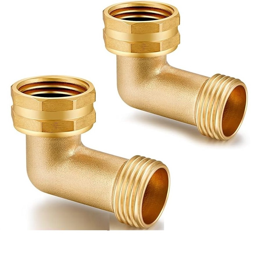 90 Degree Garden Hose Elbow Adapter Solid Brass Fittings RV Accessories for Outside Water Faucet 3/4