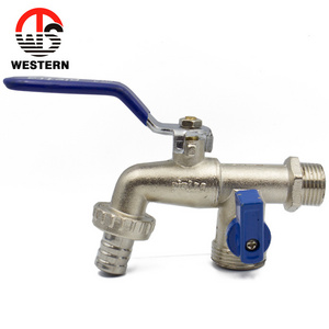 1/2 inch dual outlets brass hose bib cock water tap angle valve with spout and adapter