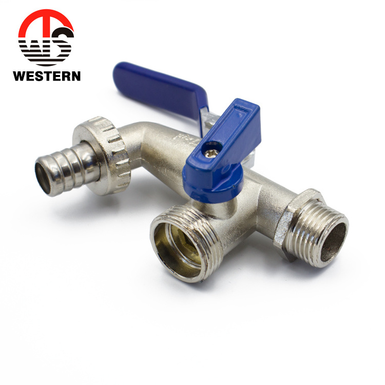 1/2 inch dual outlets brass hose bib cock water tap angle valve with spout and adapter