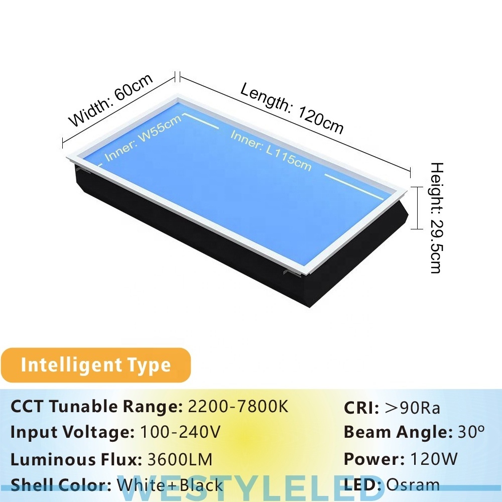 Westyle 600*1200mm Large Skylight LED Ceiling Panel Artificial Skylight Recessed Healthy Blur Sky Lighting