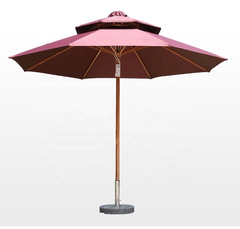 Custom Logo Hotel Patio Round Garden Parasol  Beach Outdoor Umbrella Wooden  Pole