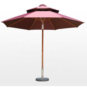 Custom Logo Hotel Patio Round Garden Parasol  Beach Outdoor Umbrella Wooden  Pole