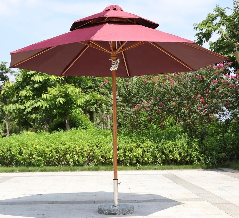 Custom Logo Hotel Patio Round Garden Parasol  Beach Outdoor Umbrella Wooden  Pole