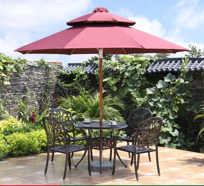 Custom Logo Hotel Patio Round Garden Parasol  Beach Outdoor Umbrella Wooden  Pole