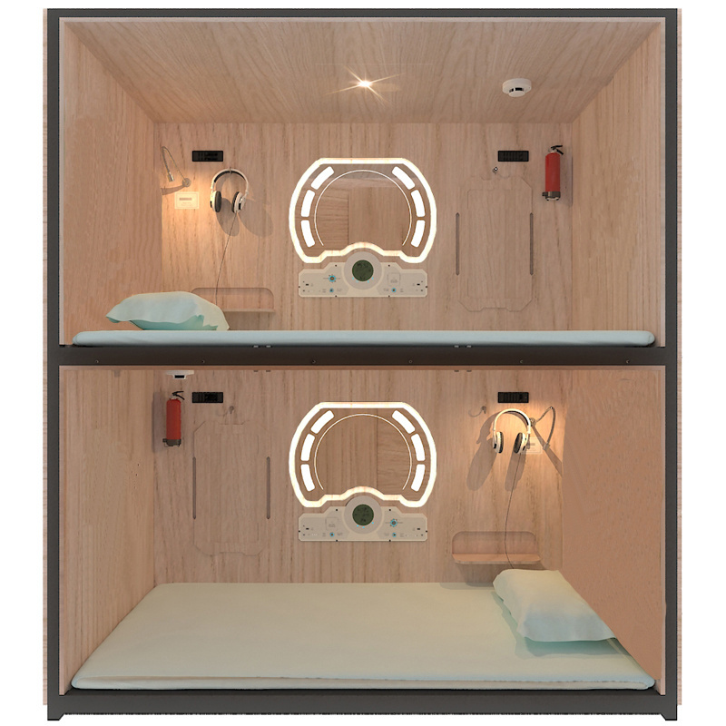 Space wood capsule hotel soundproof capsule bunk bed