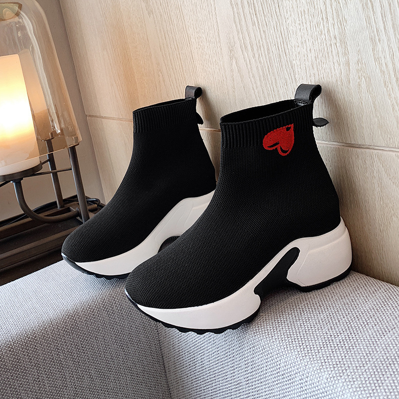 WETKISS 2019 Fashion Winter Fall Casual Shoes Black Knitting High Platform Boots Ankle Boots Ladies Sock Boots Wholesale