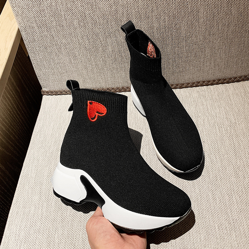 WETKISS 2019 Fashion Winter Fall Casual Shoes Black Knitting High Platform Boots Ankle Boots Ladies Sock Boots Wholesale