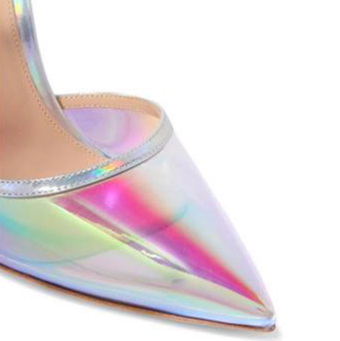 2020 High Heels Ladies Rainbow Color Pumps Reflective Leather Stilettos Fashion Catwalk Street Style Belt Buckle Single Shoes