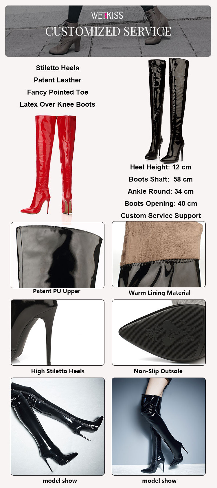 WETKISS OEM Shoes PU Patent Leather Night Club Ladies Crotch High Boots Latex Fetish Boots Sexy Women Thigh High Stiletto Boots