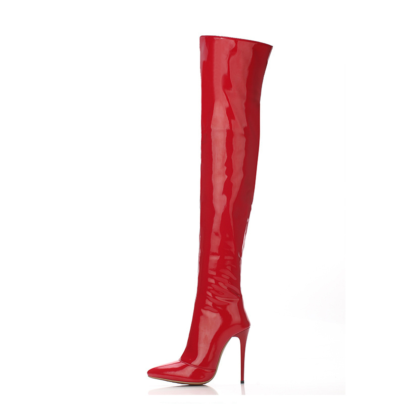 WETKISS OEM Shoes PU Patent Leather Night Club Ladies Crotch High Boots Latex Fetish Boots Sexy Women Thigh High Stiletto Boots