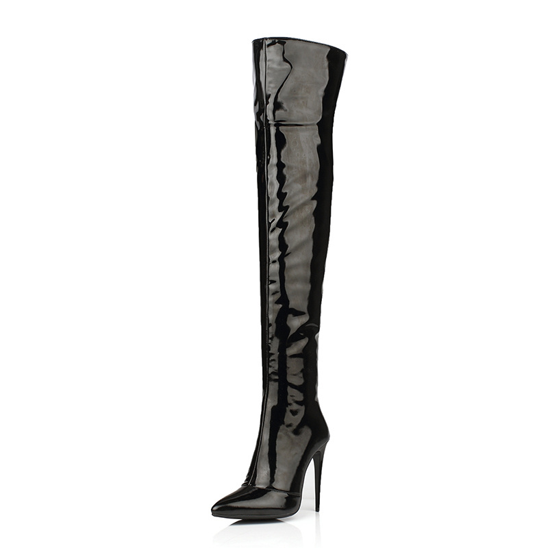 WETKISS OEM Shoes PU Patent Leather Night Club Ladies Crotch High Boots Latex Fetish Boots Sexy Women Thigh High Stiletto Boots