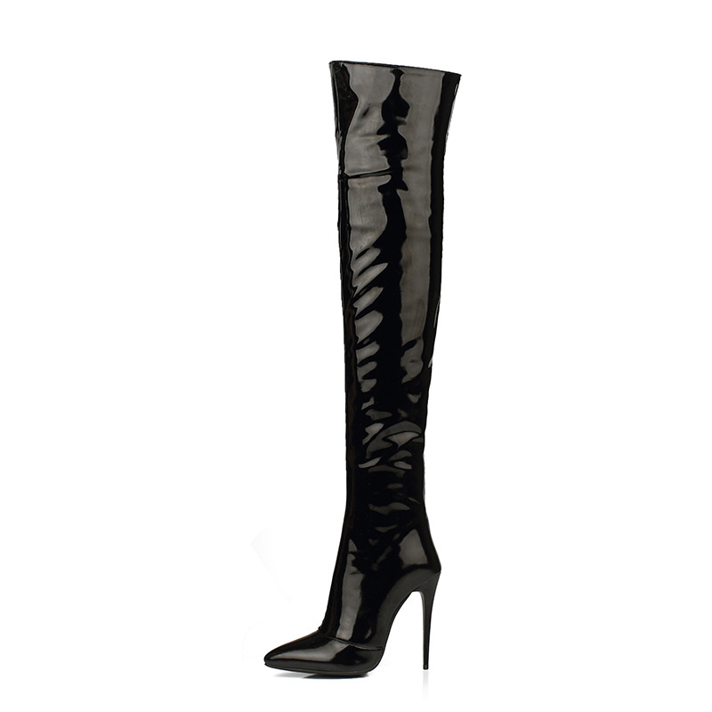 WETKISS OEM Shoes PU Patent Leather Night Club Ladies Crotch High Boots Latex Fetish Boots Sexy Women Thigh High Stiletto Boots