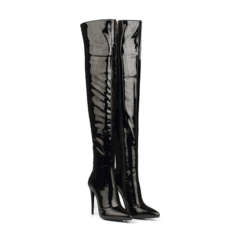 WETKISS OEM Shoes PU Patent Leather Night Club Ladies Crotch High Boots Latex Fetish Boots Sexy Women Thigh High Stiletto Boots