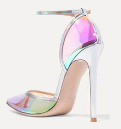 2020 High Heels Ladies Rainbow Color Pumps Reflective Leather Stilettos Fashion Catwalk Street Style Belt Buckle Single Shoes