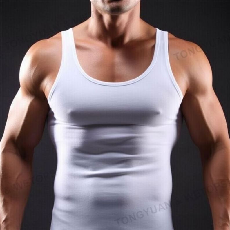 High Quality Mens Undershirts 100% Cotton White Ribbed Tank Top Mens I-Shaped Vest Plus Size