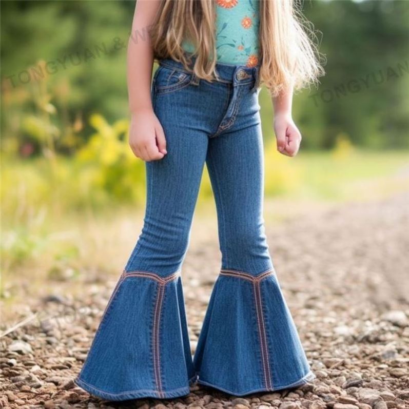 Boutique Little Girls Denim Stretchy Bell Bottoms Children's Clothing Girls Adjustable Waistband Jeans Baby Kids Flares Pants