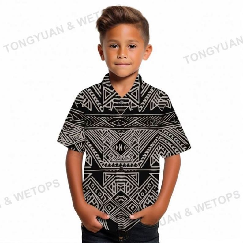 New Arrivals Polynesian Tatau Tribal Design Samoan Boy Shirt High Quality Polyester Cotton Super Soft Kids Tops Shirts Drop Ship