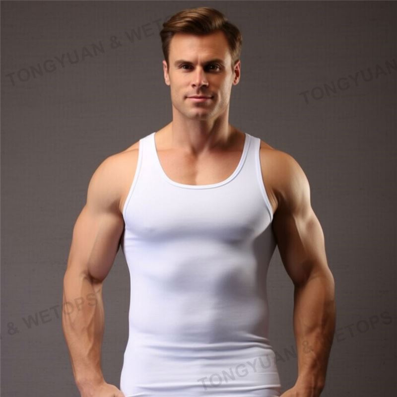 High Quality Mens Undershirts 100% Cotton White Ribbed Tank Top Mens I-Shaped Vest Plus Size