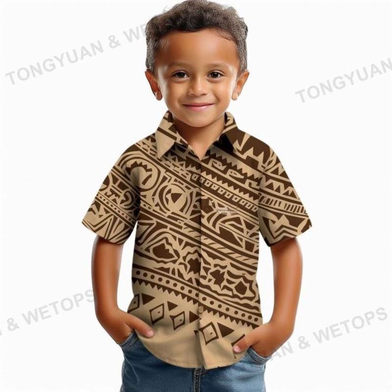 New Arrivals Polynesian Tatau Tribal Design Samoan Boy Shirt High Quality Polyester Cotton Super Soft Kids Tops Shirts Drop Ship