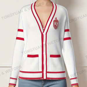 BSCI Customize Clothing With Your Logo Wholesale DST Delta Theta 1913 Sigma Greek Sorority Red And White Chenille Patch Sweater