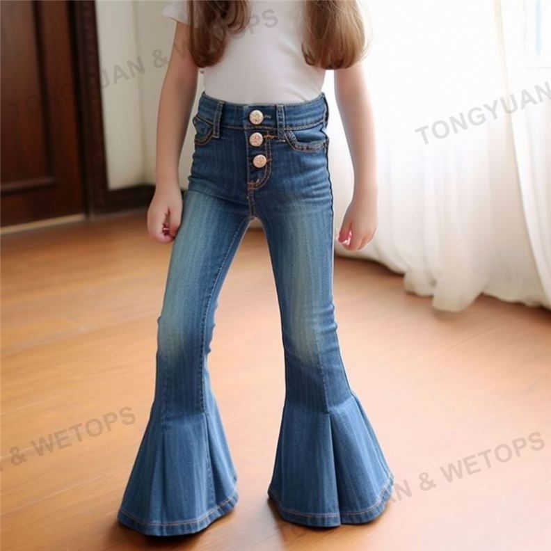 Boutique Little Girls Denim Stretchy Bell Bottoms Children's Clothing Girls Adjustable Waistband Jeans Baby Kids Flares Pants