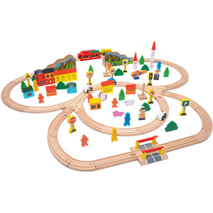 The newly designed 101-piece beech wood Air Train railway track combines high quality children's toys with safety features