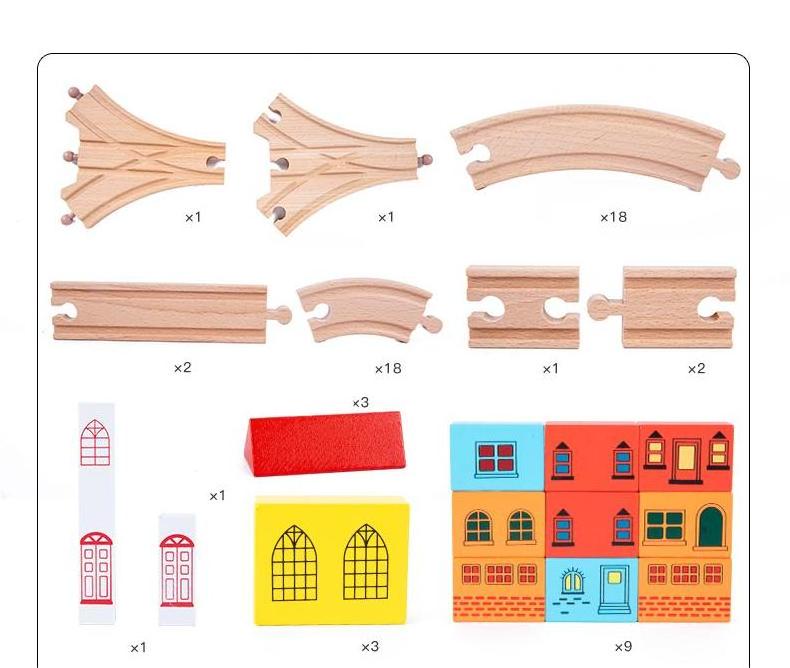 The newly designed 101-piece beech wood Air Train railway track combines high quality children's toys with safety features