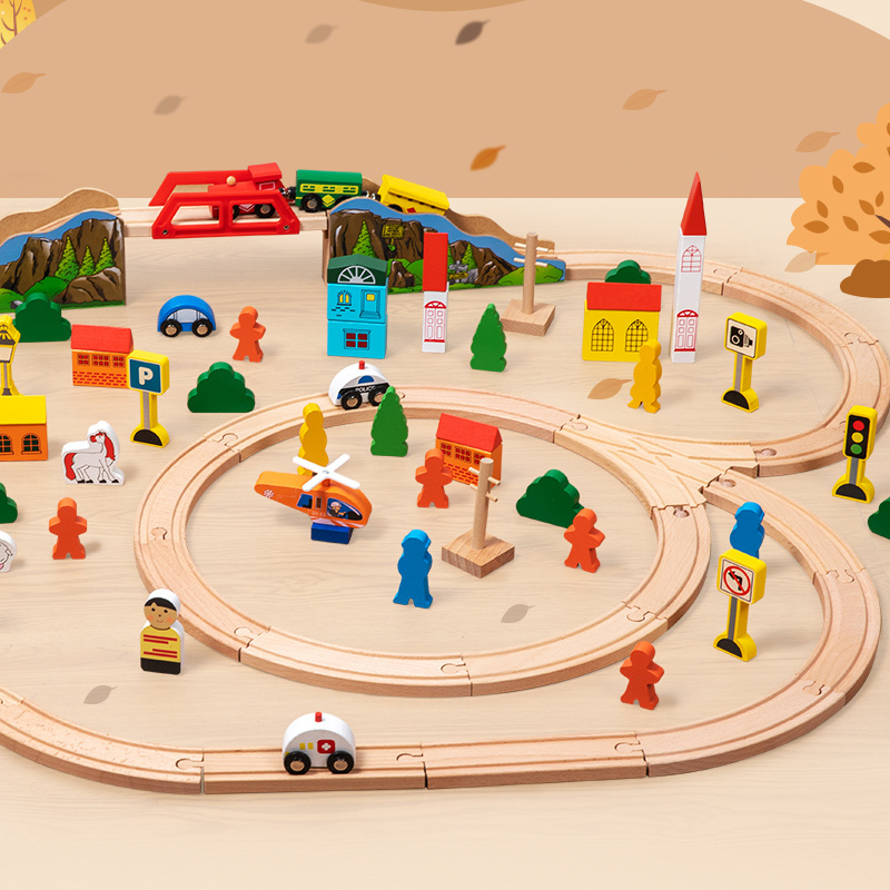 The newly designed 101-piece beech wood Air Train railway track combines high quality children's toys with safety features