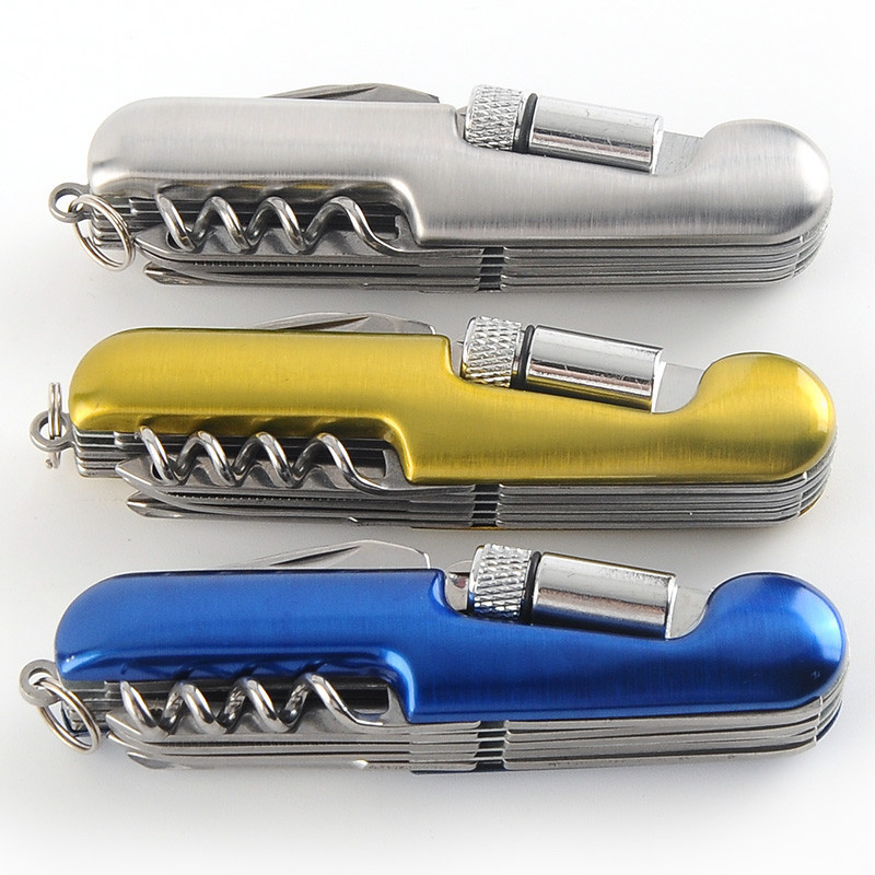 11 in 1 Stainless Steel Multifunctional Pocket Knife With Led Flash Light